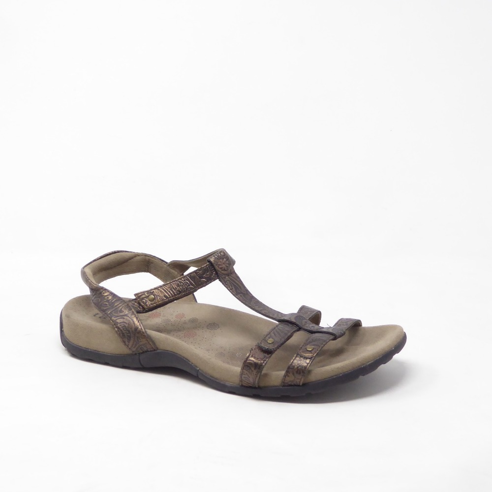 Taos Womens Sandals Bronze Trophy Embossed Leather Strappy 10
